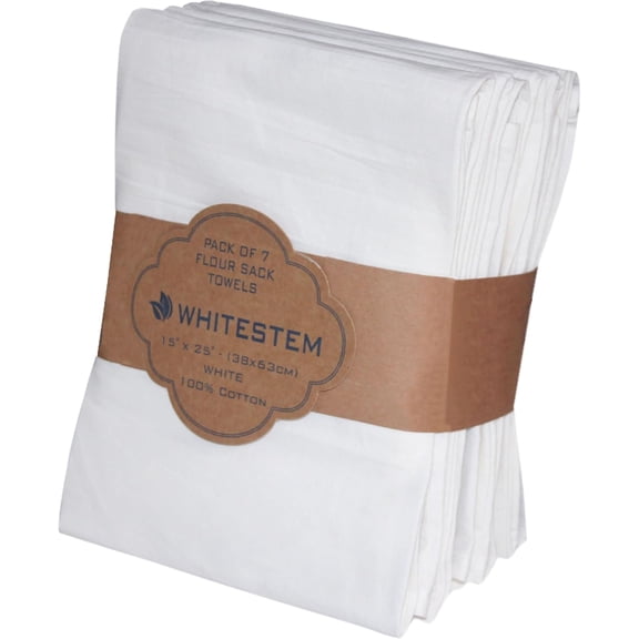 Flour Sack Towels | Tea Towel for Crafts | Kitchen Dish Cotton Blank Towel for Embroidery | Baking Bread Proofing Linen Cover | Thick Absorbent Quick Dry | 7 Pack 15"x25" White
