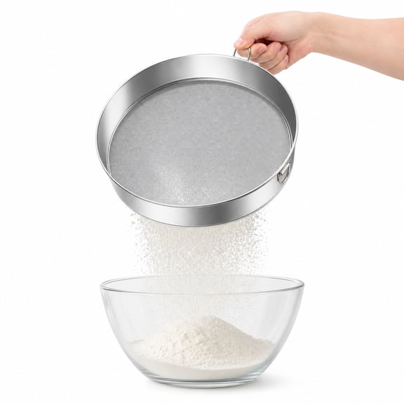 Flour Sifter for Baking 11.8 x 2inch Stainless Steel Small Tamis Fine Mesh Flour Sifter 60Mesh Round Sieve for Bake Cakes, Pies, Pastries, Cupcakes 1Pcs