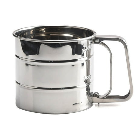 Flour Sifter for Baking, Stainless Steel Hand Crank Flour Sifter, Baking Sieve Cup Mesh Crank Flour Sifter with Measuring Scale Mark for Flour Icing Sugar - by ROBOT-GXG