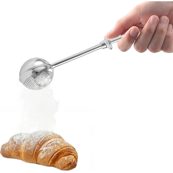 Flour Sifter for Sourdough Bread - Bread Flour Shaker Duster, One Handed Operation Flours Duster for Breads Baking, 304 Stainless Steel, Spring Handle Bakers Dusting Wand for Flours
