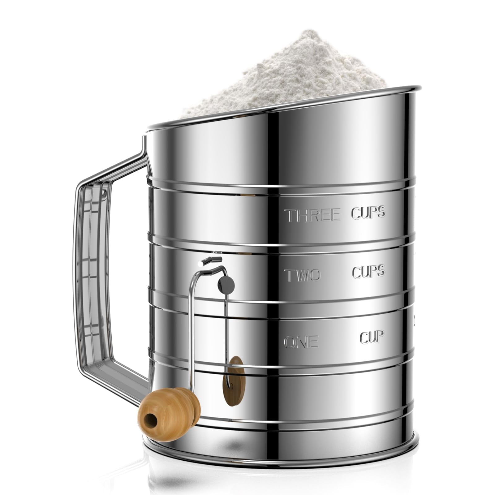 Flour Sifter for Baking, Stainless Steel 3 Cup Flour Sifter with Rotary ...