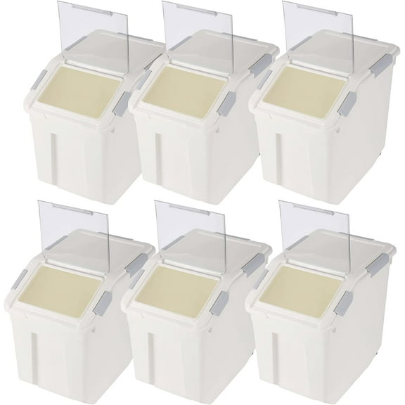 Flour Storage Container 25 Liters (30 Lb) Pack-6 with Lockable Lid Wheels BPA-Free Ingredient Storage Bins