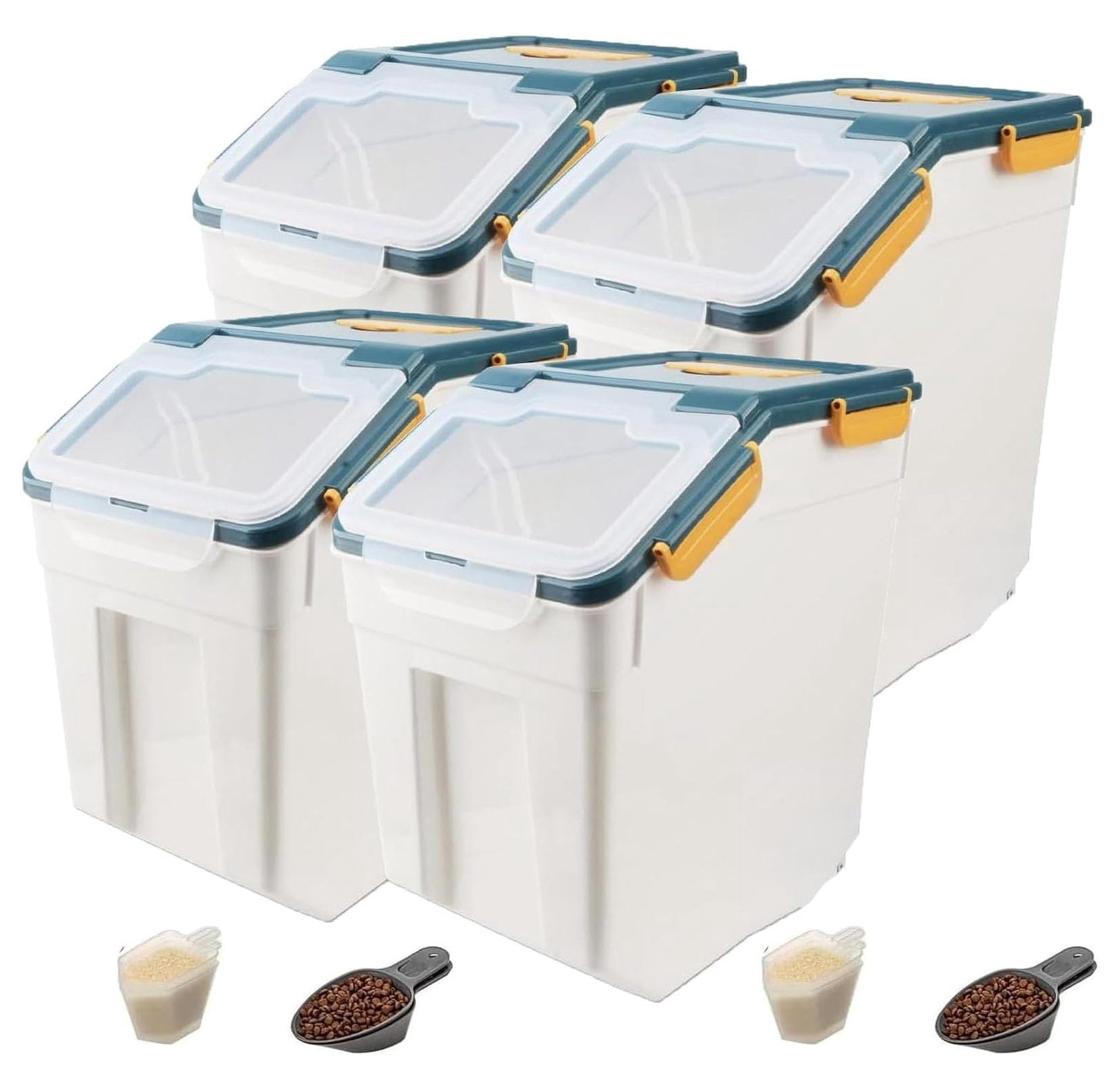 Flour Storage Container 50lb 4 Pack Airtight Food Bin with Wheels ...