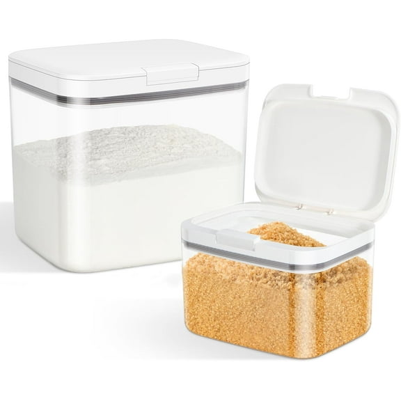Flour Sugar Storage Containers, 2Pack 2.9 Qt + 4.75 Qt Food Storage Container with Pop-to-Flip Lids for Rice Dog Food Dog Treat Storage, Kitchen Organizers and Storage