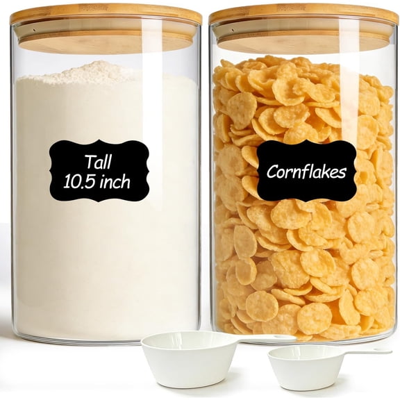 Flour Sugar Storage Containers 4 Qt, 2 Pack Glass Flour Container