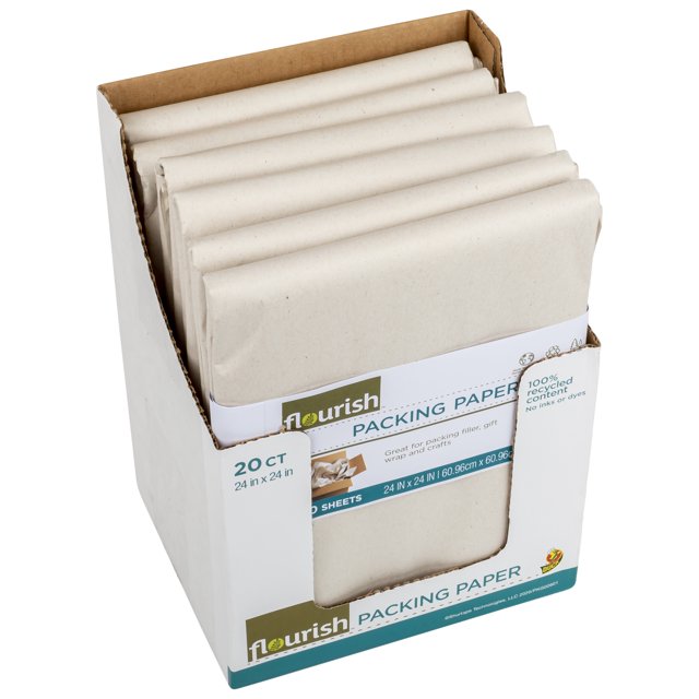 Flourish Brand 100 Recycled Packing Paper Brown, 120 Sheets, 24 in