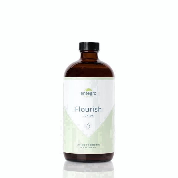 Entegro Flourish Junior Living Probiotic Supplement, 16 fl oz (473 ml) - Glass Bottle | with 11 Live Cultures | Gut & Digestive Health | for Women, Men & Kids | Vegan, Allergen Free | Made in USA