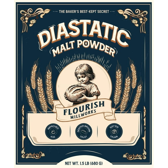 Flourish Millworks Diastatic Malt GGA1 Powder 24oz. - Premium Baking Enhancer & Dough Improver - The Baker's Best-Kept Secret for Perfect Rise and Browning (1.5 lbs.)