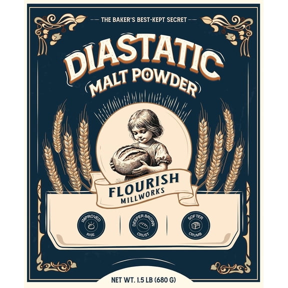 Flourish Millworks Diastatic Malt Powder 24 oz - Baking Enhancer & Dough Improver for Rise & Browning