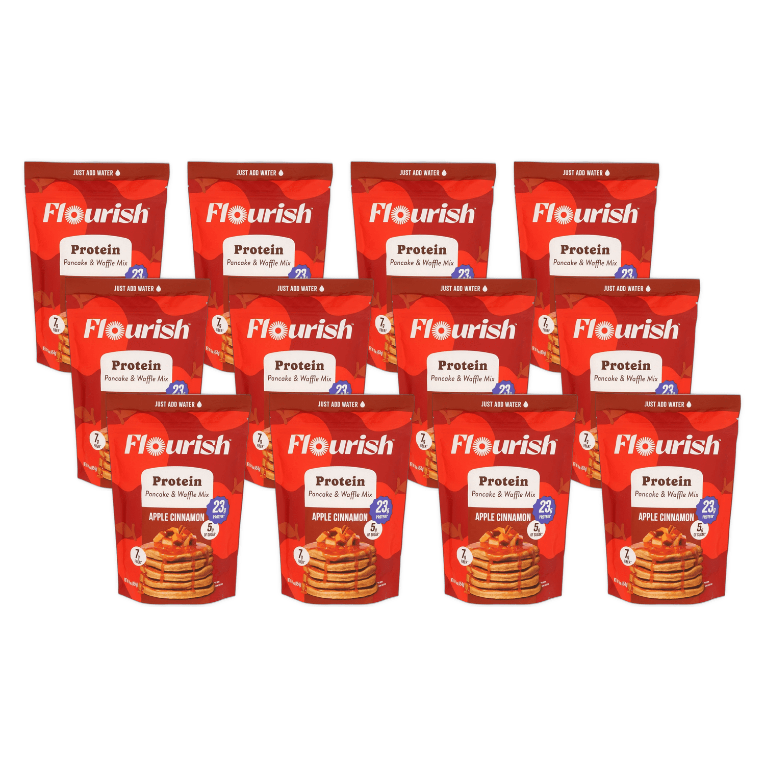 Flourish Pancake Mix Protein Apple Cinnamon 16 oz (Pack of 8)