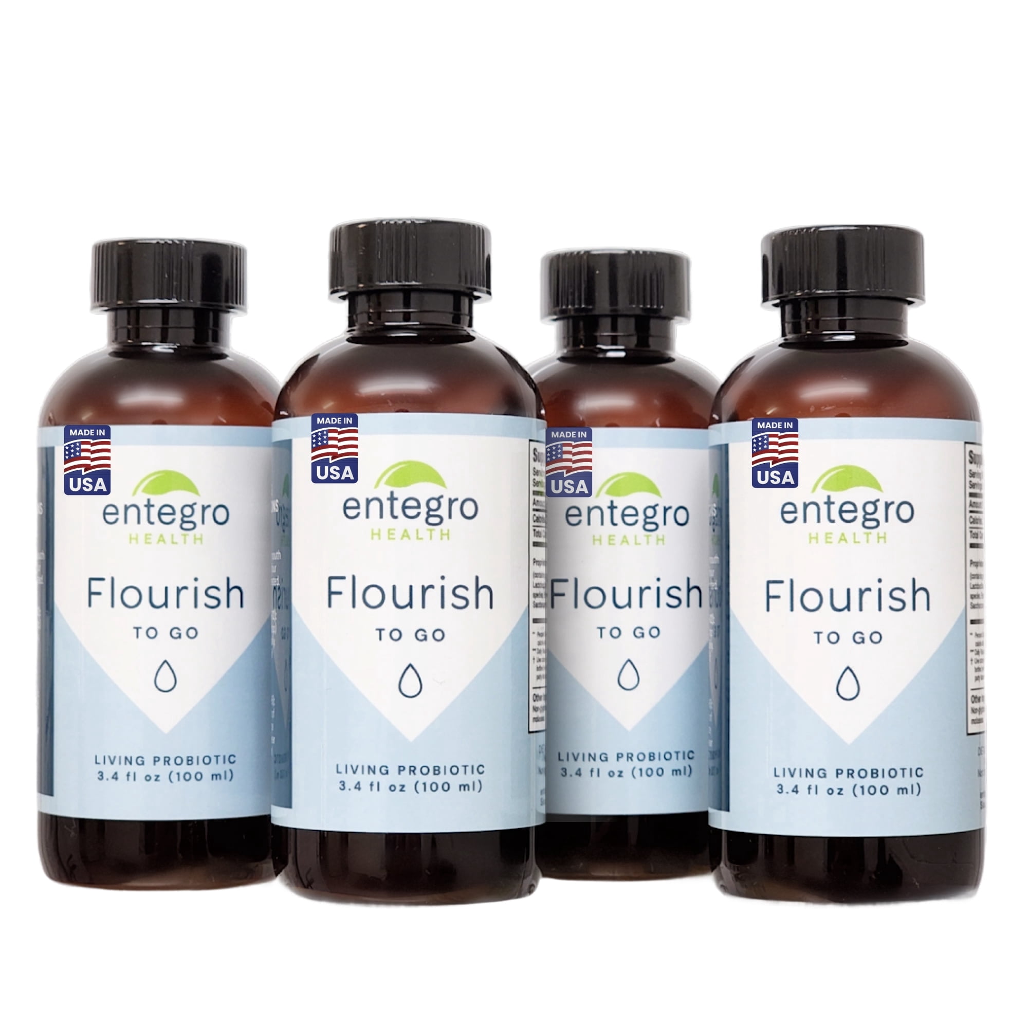 Entegro Health Flourish To-Go Liquid Probiotic & Postbiotic Supplement, Travel Bundle (4 x 100 ml Bottles)