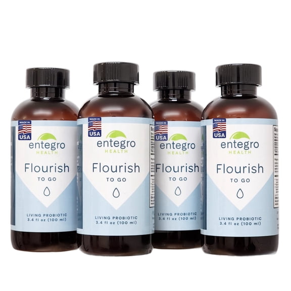 Entegro Health Flourish To-Go Liquid Probiotic & Postbiotic Supplement, Travel Bundle (4 x 100 ml Bottles)