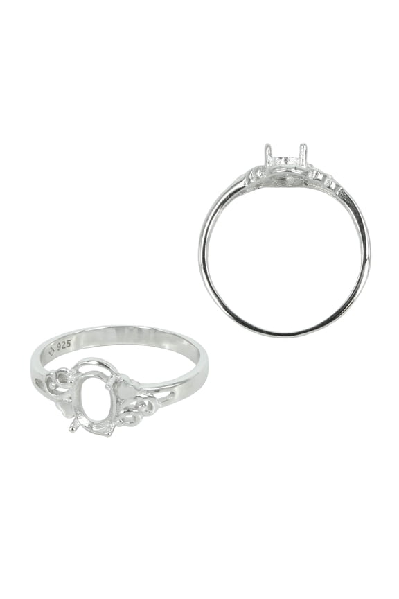Flourishes & Hearts Ring Setting with Oval Prongs Mounting in Sterling Silver 5x7mm | MTR412 (7)
