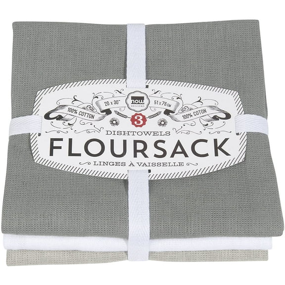 Floursack Kitchen Dish Towels Gray/White/Moonstruck 20 x 30in, Set of 3