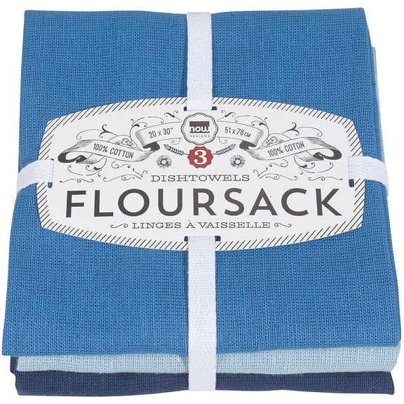 Floursack Kitchen Dish Towels Moon/Cool Blue/Indigo 20 x 30in, Set of 3, 1 ea, (911421aa)