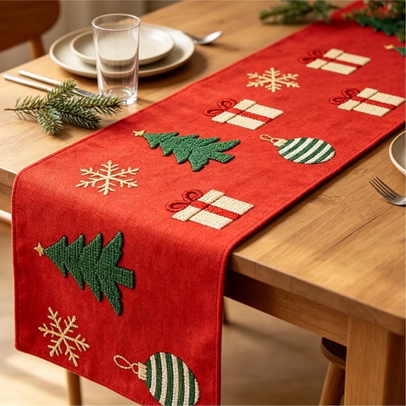 Flovellvoe Christmas Table Runner, 72.05 x 12.99 in Fabric Holiday Table Cover for Dining and Party Decoration