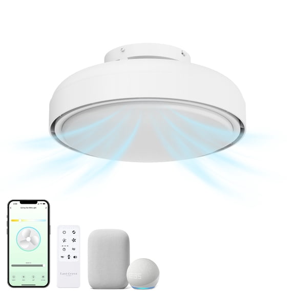 Flow 18in Smart Flush Mount Ceiling Fan 2700K-6000K CCT Tunable Range LED Light Kit with Remote Control in White Works with iOS or Android App
