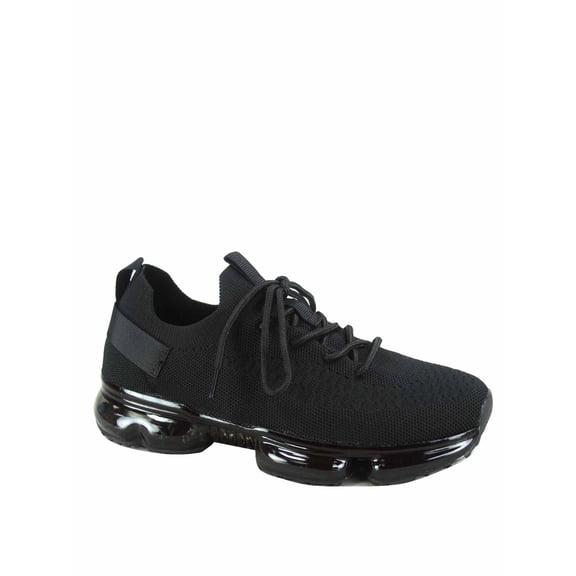 Flow-19 Stretch Elastic Mesh Lace Up Rubber Air Bubble Cushion Fashion Sneaker ( Black, 7.5 )