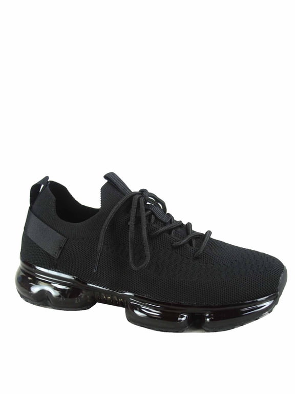 Flow-19 Stretch Elastic Mesh Lace Up Rubber Air Bubble Cushion Fashion Sneaker ( Black, 8.5 )
