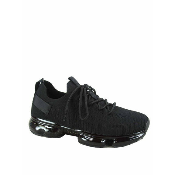 Flow-19 Stretch Elastic Mesh Lace Up Rubber Air Bubble Cushion Fashion Sneaker ( Black, 9 )