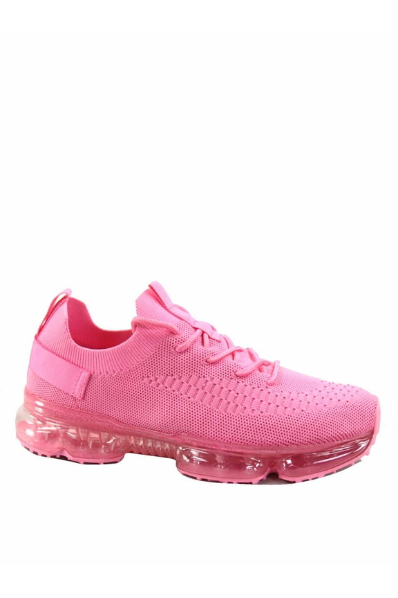 Flow-19 Stretch Elastic Mesh Lace Up Rubber Air Bubble Cushion Fashion Sneaker ( Fuchsia, 5 )
