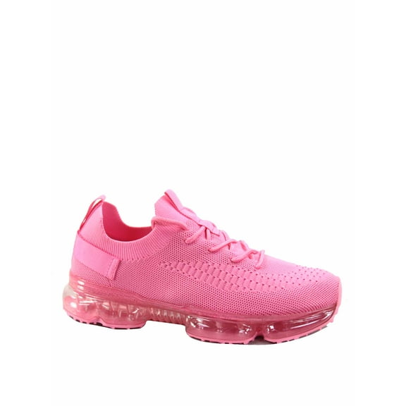 Flow-19 Stretch Elastic Mesh Lace Up Rubber Air Bubble Cushion Fashion Sneaker ( Fuchsia, 6.5 )