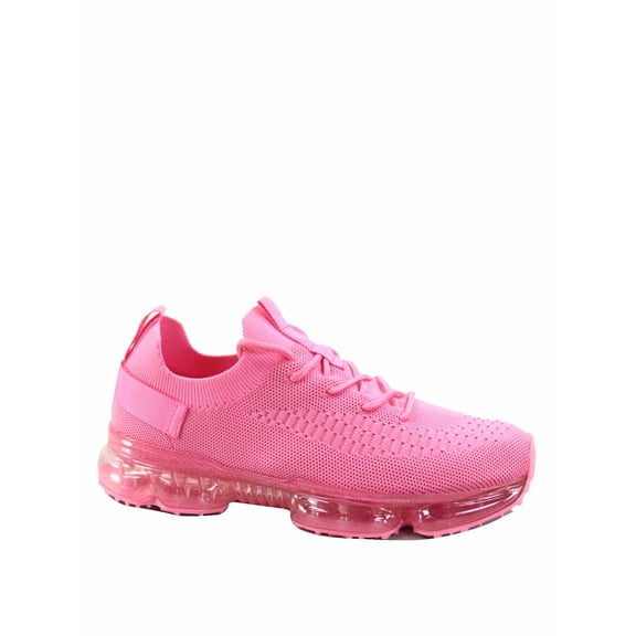 Flow-19 Stretch Elastic Mesh Lace Up Rubber Air Bubble Cushion Fashion Sneaker ( Fuchsia, 7.5 )