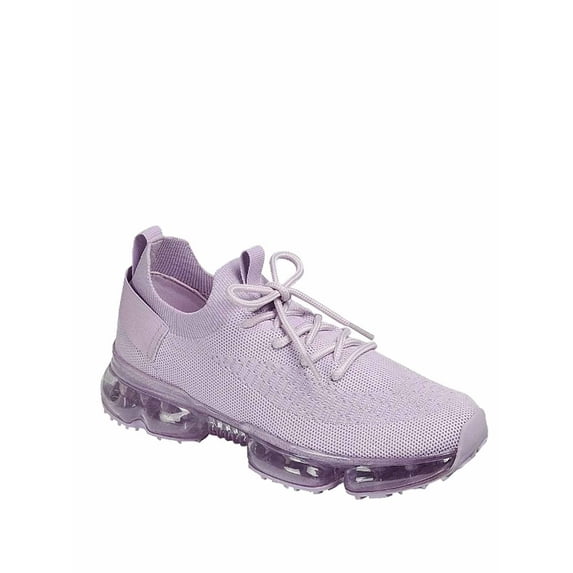 Flow-19 Stretch Elastic Mesh Lace Up Rubber Air Bubble Cushion Fashion Sneaker ( Lavender 10 )