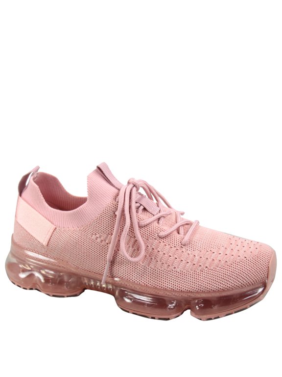 Flow-19 Stretch Elastic Mesh Lace Up Rubber Air Bubble Cushion Fashion Sneaker ( Pink, 7.5)