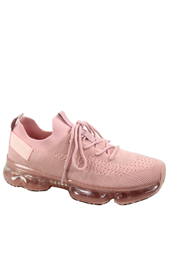Flow-19 Stretch Elastic Mesh Lace Up Rubber Air Bubble Cushion Fashion Sneaker ( Pink, 9)