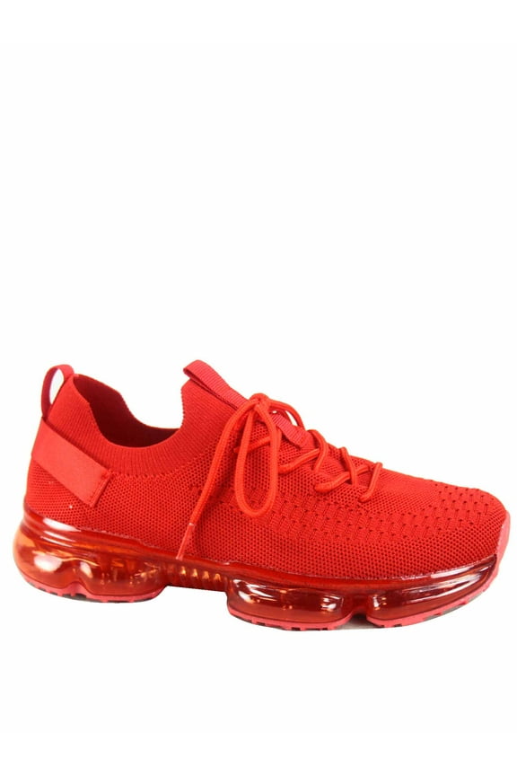 Flow-19 Stretch Elastic Mesh Lace Up Rubber Air Bubble Cushion Fashion Sneaker ( Red, 6 )