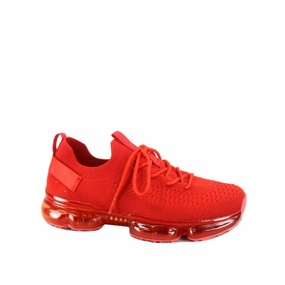 Flow-19 Stretch Elastic Mesh Lace Up Rubber Air Bubble Cushion Fashion Sneaker ( Red, 8.5 )