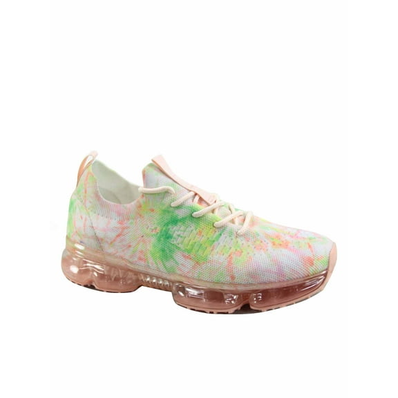 Flow-19 Stretch Elastic Mesh Lace Up Rubber Air Bubble Cushion Fashion Sneaker ( Rose Tie Dye, 7.5 )