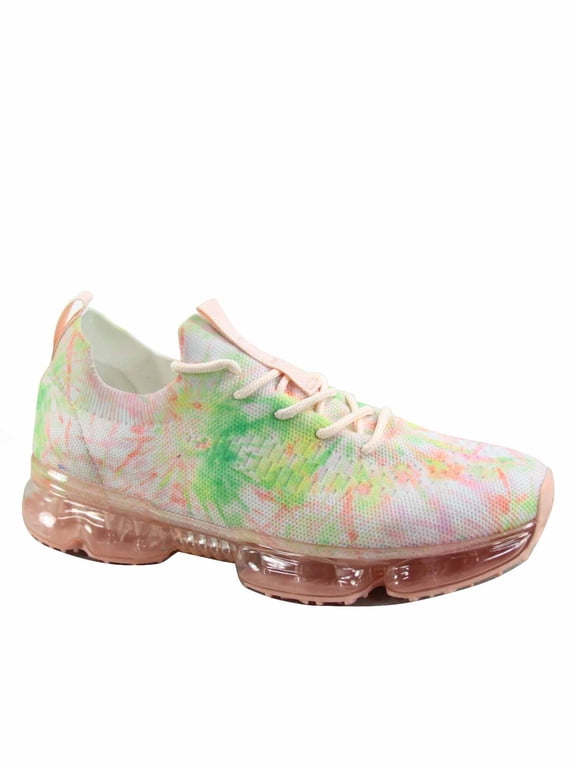 Flow-19 Stretch Elastic Mesh Lace Up Rubber Air Bubble Cushion Fashion Sneaker ( Rose Tie Dye, 7.5 )