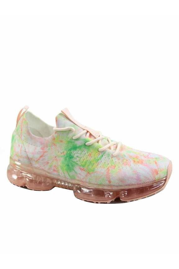 Flow-19 Stretch Elastic Mesh Lace Up Rubber Air Bubble Cushion Fashion Sneaker ( Rose Tie Dye, 9 )