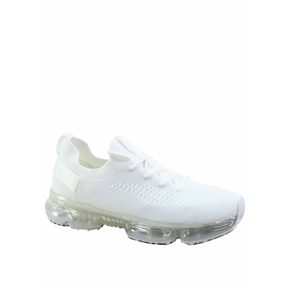 Flow-19 Stretch Elastic Mesh Lace Up Rubber Air Bubble Cushion Fashion Sneaker ( White, 7 )