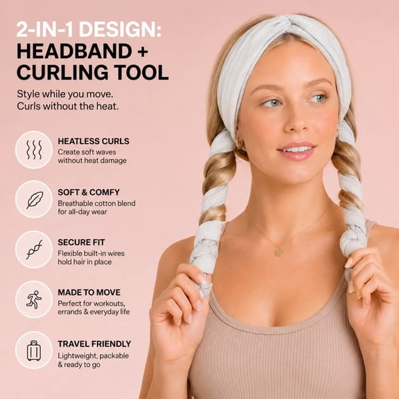 Flow Active Curling Headband – Kitsch Heatless Hair Curler for Soft Waves & Curls