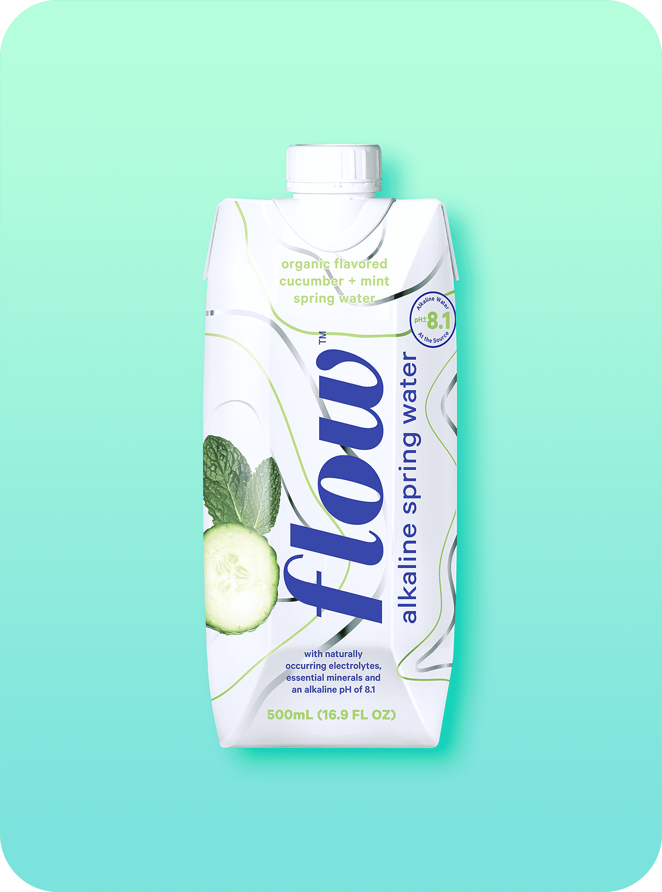 Flow Alkaline Spring Water- 100% Organic Cucumber Mint Flavored Alkaline Spring Water, 16.9 fl oz, 12 Pack Bottles