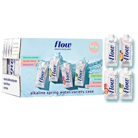 Flow Alkaline Spring Water - Naturally Alkaline Flavored Water With Electrolytes And Essential Minerals - Eco-Friendly, BPA-Free, Non-GMO. 3 Of Each Flavor, 4-Flavor Variety 12 Pack of 16.9 FL Bottles