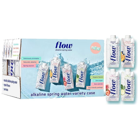 Flow Alkaline Spring Water - Naturally Alkaline Flavored Water With Electrolytes And Essential Minerals - Eco-Friendly, BPA-Free, Non-GMO. 3 Of Each Flavor, 4-Flavor Variety 12 Pack of 16.9 FL Bottles