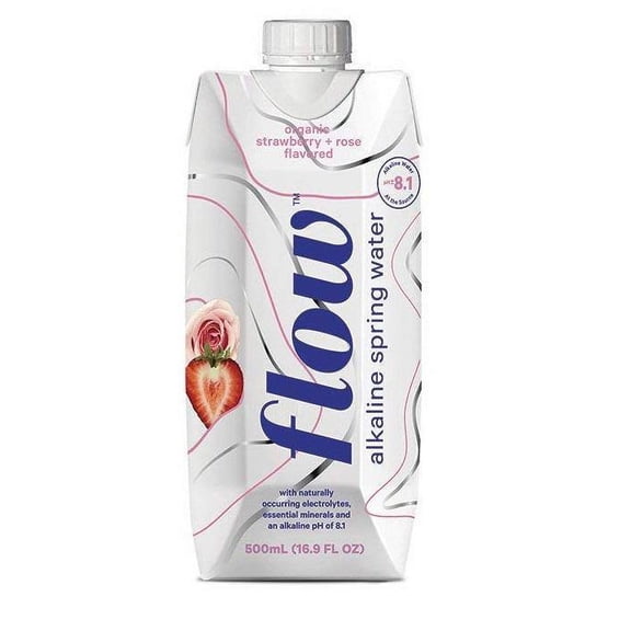 Flow Alkaline Spring Water Organic Strawberry + Rose, in eco-friendly 16.9 oz packaging (Pack of 12)