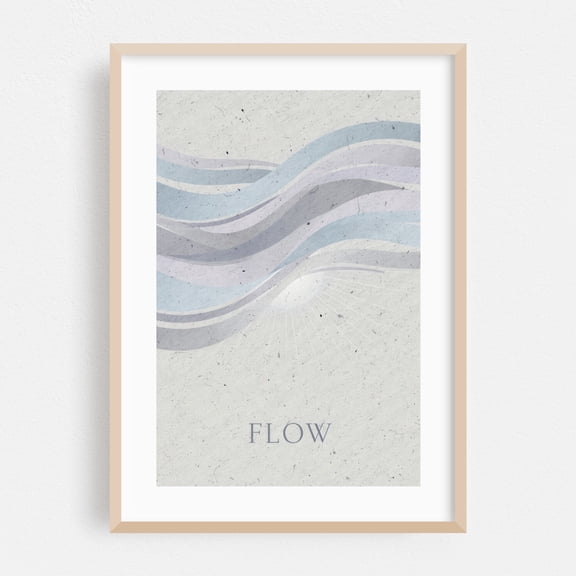 Flow - Digital Art Abstract Minimalist Pastel Quote Waves Calm Modern Art Oak Framed Wall Art Print 24 x 36 inches