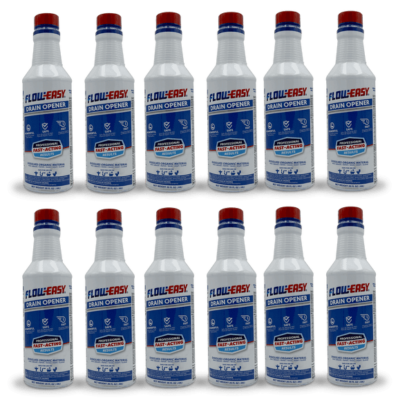 Flow-Easy Professional Virgin Sulfuric Acid Drain Opener, 12 Pack (20oz Bottles), Fast-Acting Liquid Clog Remover for Grease, Hair, & Soap Scum
