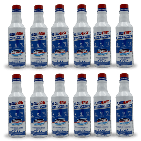Flow-Easy Professional Virgin Sulfuric Acid Drain Opener, 12 Pack (20oz Bottles), Fast-Acting Liquid Clog Remover for Grease, Hair, & Soap Scum