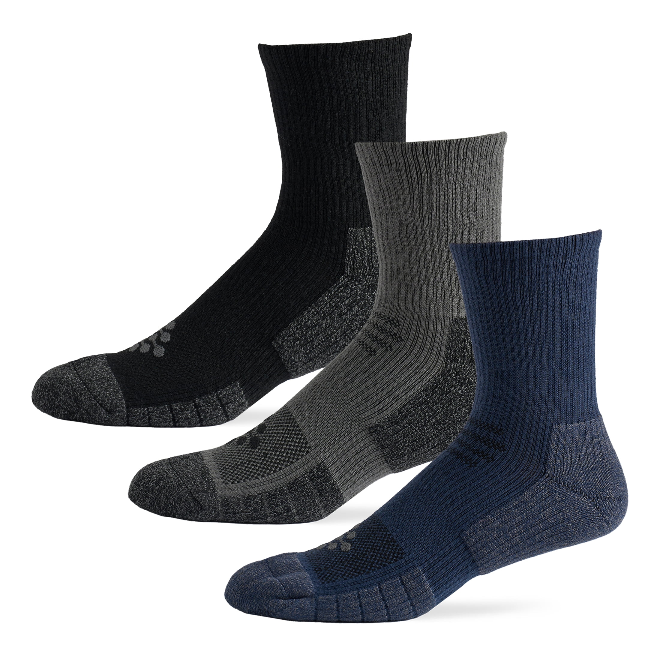 TRUEENERGY Flow High Impact Cushion Mid-Crew Sock, Men's Size 10-14.5, 3-pack