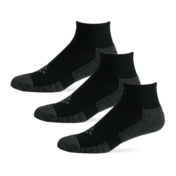 TRUEENERGY Flow High Impact Cushion Quarter Sock, Men's Size 10-14.5, 3-pack