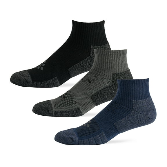 TRUEENERGY Flow High Impact Cushion Quarter Sock, Men's Size 10-14.5, 3-pack