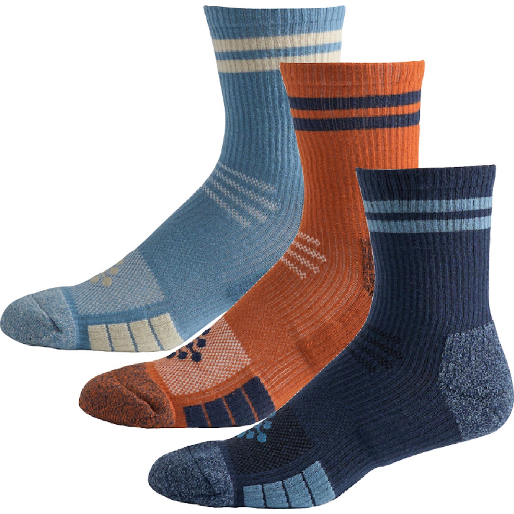 TRUEENERGY Flow High Impact Cushion Stripe Mid-Crew Sock, Men's Size 10-14.5, 3-pack