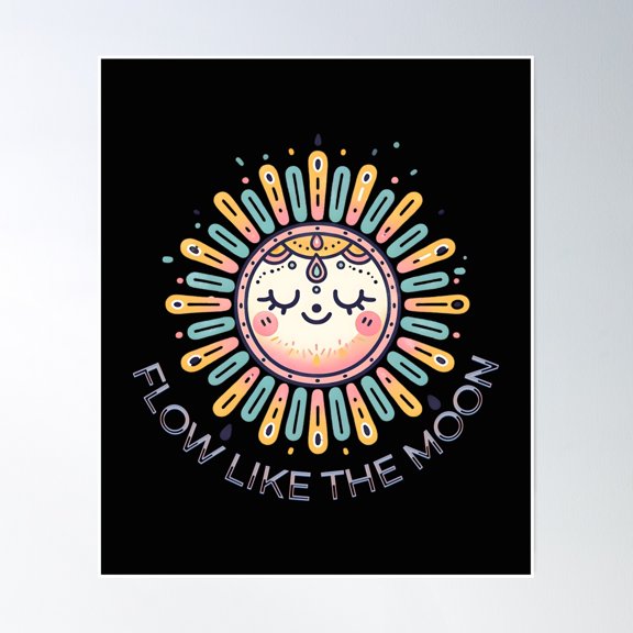 Flow Like The Moon - A Cute Boho Lunar Zen Mandala Design Poster Wall Art, Modern Wall Decor, 12x18 UNFRAMED