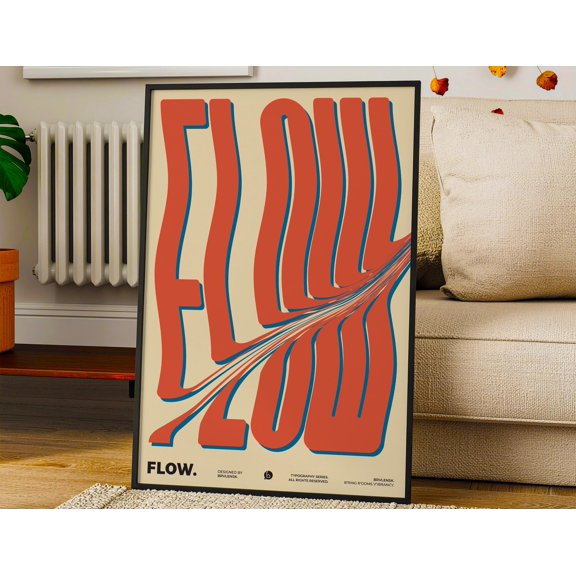 Flow Printable Poster, Wavy Typography Print, Retro 70s Wall Art, Dopamine Decor, Poster Only